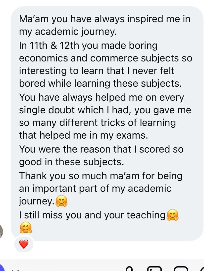 Original testimonial message from Student