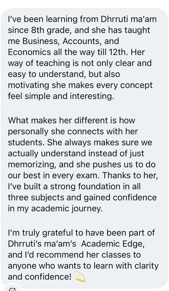 Original testimonial message from Student