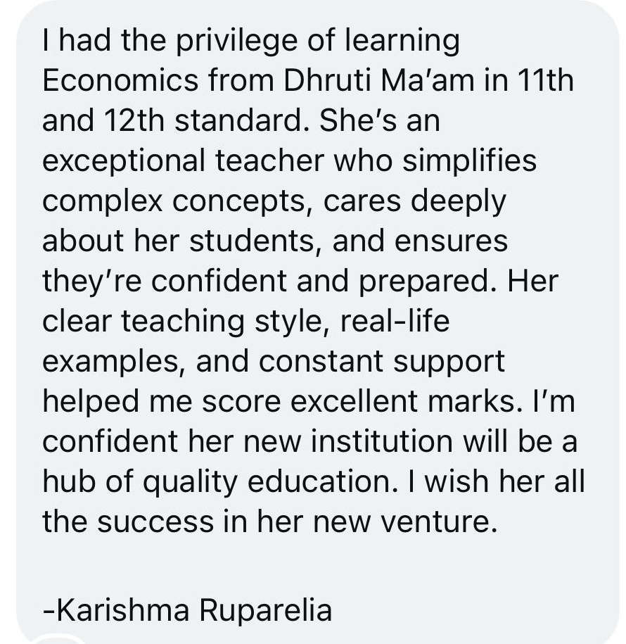 Original testimonial message from Karishma Ruparelia